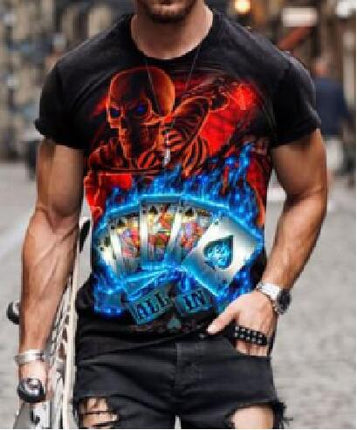Wholesale Men's Summer 3D Digital Printing Poker Short Sleeve T-Shirt