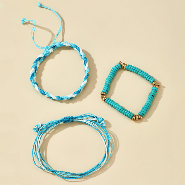 Wholesale Fashion Simple Alloy Beaded Hand Woven Three-Piece Bracelet