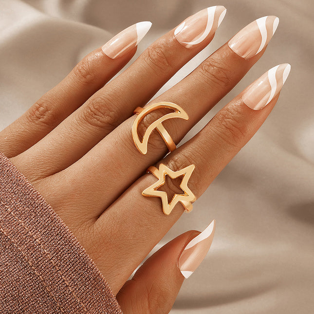 Wholesale Fashion Star Moon Hollow Out Ring Two Pieces