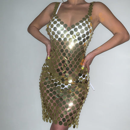 V-Ausschnitt Sling Dress Sexy geometrische hohle Pailletten-Körperkette
