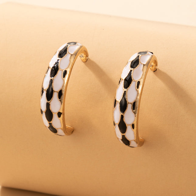 Drop Oil French Oil Black and White Grid Color Matching Earrings