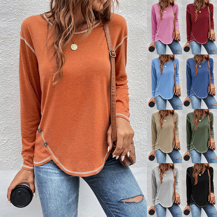 Wholesale Women's Autumn Winter Irregular Button Long-sleeved T-shirt