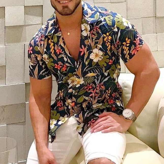 Wholesale Men's Casual Oversized Loose Hawaiian Flower Short Sleeve Shirt