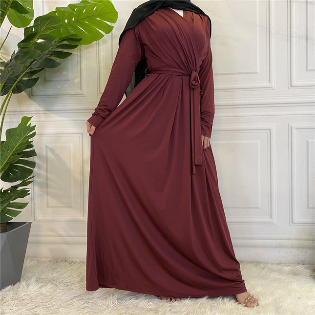 Vestido musulmán de color sólido para damas simples de moda