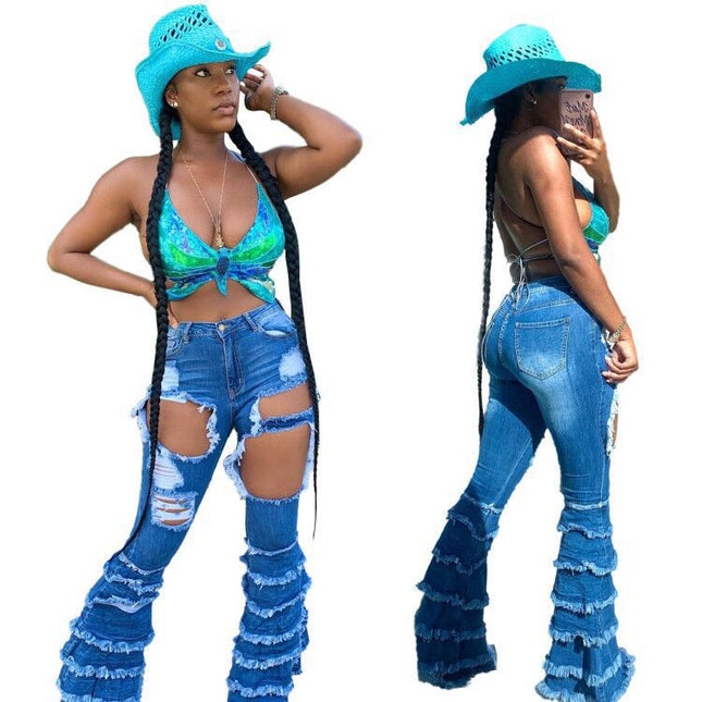 Wholesale Women's Stretch High Waisted Fashion Bootcut Jeans