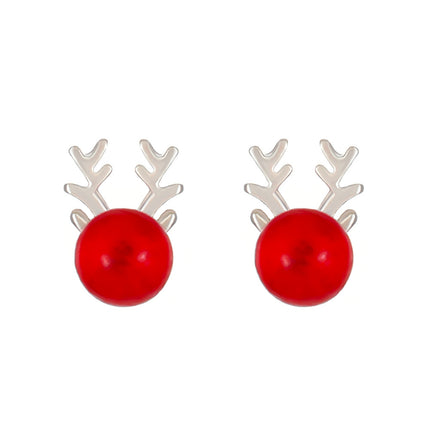 Christmas Fashion Wine Red Niche Design Cute Antler Stud Earrings