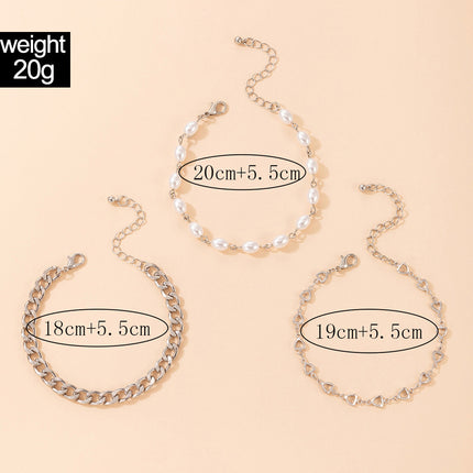 Pearl Chain Geometric Heart Cut Three Layer Anklet
