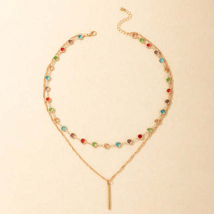 Colorful Rhinestone Long Simple One-word Necklace