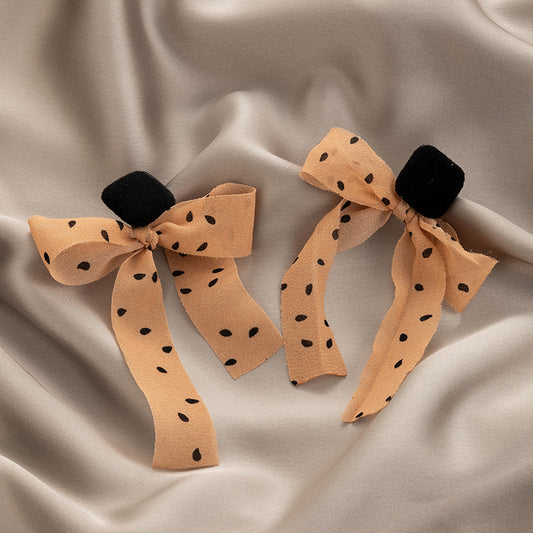 Ladies Polka Dot Bow Ribbon Square Earrings Nude Earrings