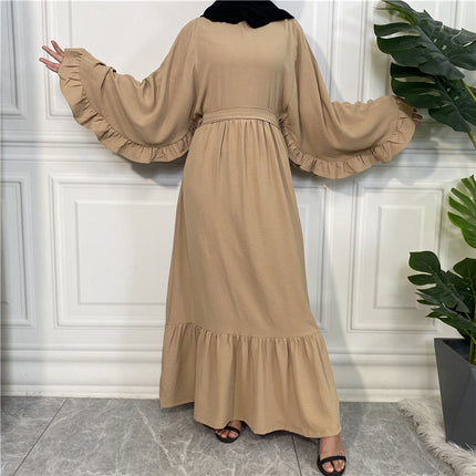 Fashion Ladies Solid Color Stitching Muslim Dress
