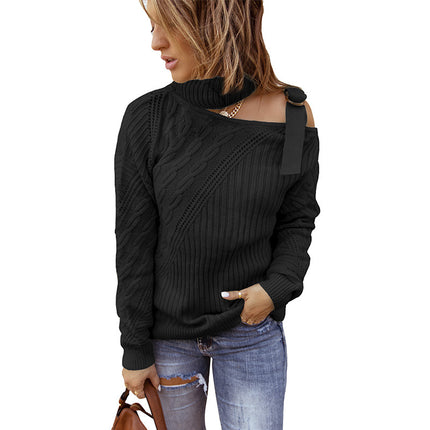 Wholesale Women's Off Shoulder Asymmetrical Leopard Print Sweater