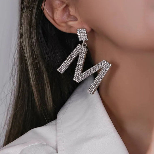 Rhinestone Alphabet Earrings Fashion English Alphabet Earrings