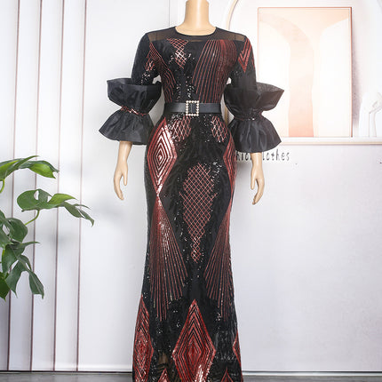 Wholesale African Plus Size Ladies Floor Mopping Sequin Dress