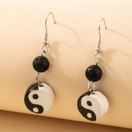 Drip Oil Simple Black Ball Contrast Color Black and White Tai Chi Gossip Alloy Earrings