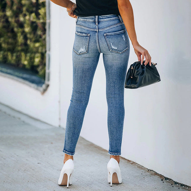 Spring Summer Slim Ripped High Stretch Ladies Jeans