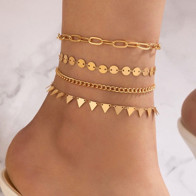 Triangular Alloy Disc Four Layer Anklet