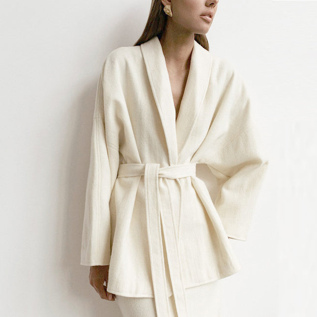 Conjunto de falda de paquete delgado de abrigo suelto grueso de lana