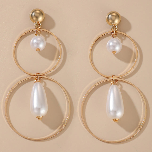 Wholesale Fashion Pearl Drop Geometric Alloy Hoop Earrings
