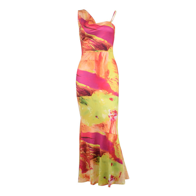 Wholesale Fashion Sexy Tight Hip Length Printed Sling Dress