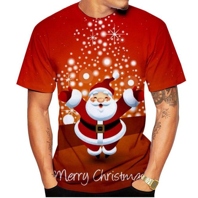 Camiseta de manga corta informal con estampado de Papá Noel de verano para hombre