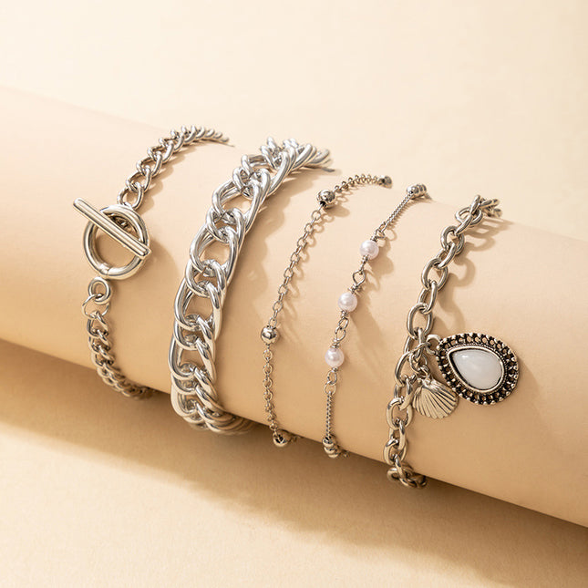 Fünf Perlen-Imitat-Edelstein-Armbänder