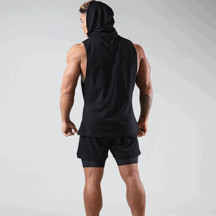 Fitness Sports Chaleco sin mangas suelto para hombre con capucha