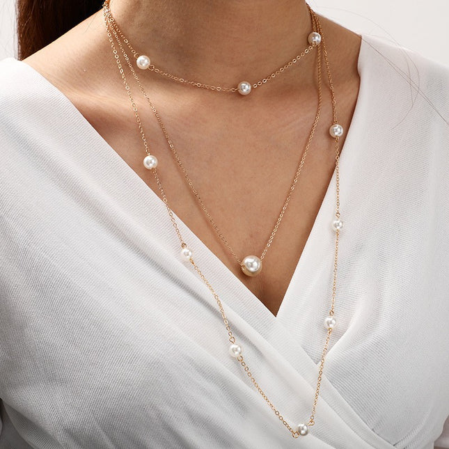 Wholesale Fashion Beaded Alloy Fashion Pearl Long Necklace