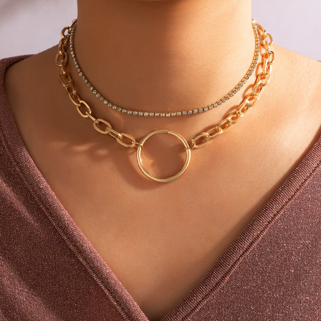 Ring Geometric Chain Double Layer Necklace Clavicle Chain