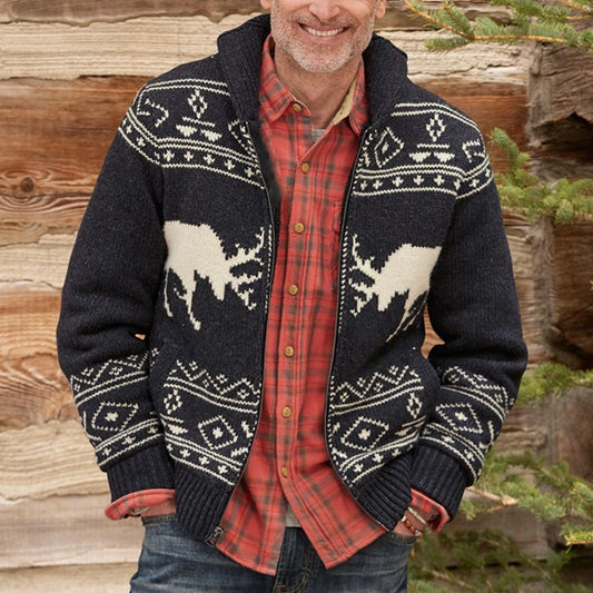 Wholesale Men's Fall Winter Black Long Sleeve Zipper Cardigan Sweater Jacket