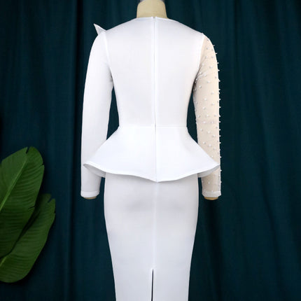 Wholesale Ladies Stitching Beaded High Waist Fake Two-Piece Dress