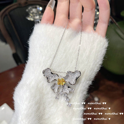 Butterfly Brooch 18K Gold Plated Zircon Bow Water Drop Necklace