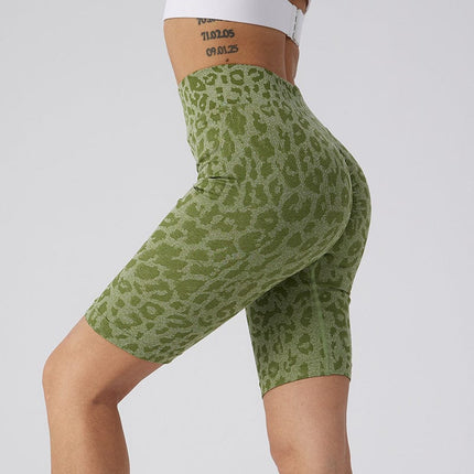 Women's High Waist Leopard Gym Pants Sports Yoga Shorts