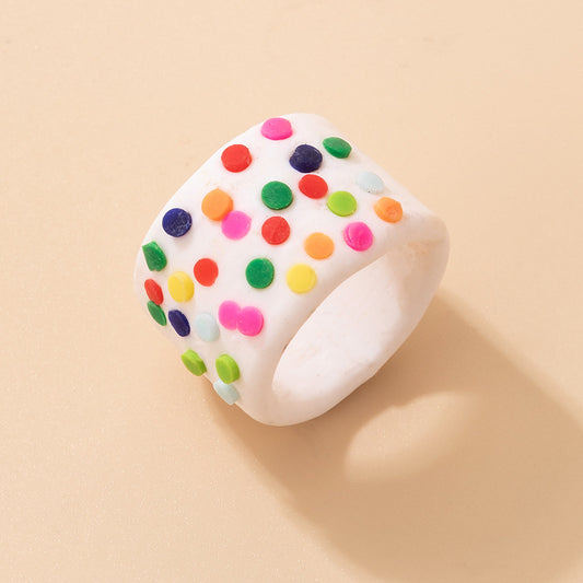 Handmade Polychrome Clay Single Candy Color Geometric Ring
