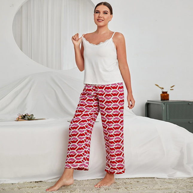Pijama de talla grande para mujer, tirantes de primavera, top sin espalda, pantalones, ropa de casa