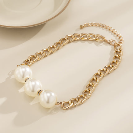 Chunky Chain Halskette Nachahmung Perle Strass Clavicle Chain