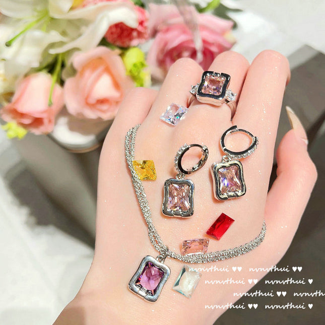 Wholesale Colorful Earrings Plated 18K Gold Rhinestone Zircon Ring