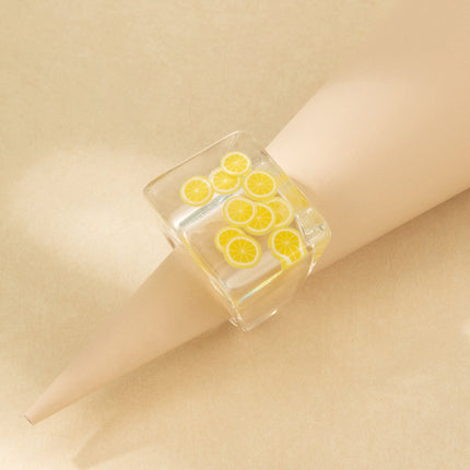 Resin Ring Inlaid Rice Beads Lemon Color Ring