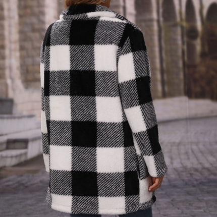 Abrigo casual de lana doble con cremallera y manga larga con solapa para mujer