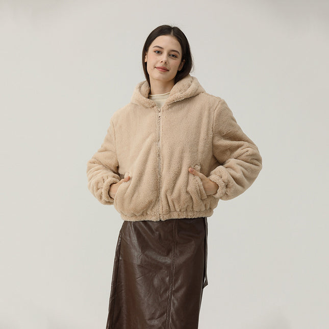Wholesale Women's Winter Thick Plush Short Padded Coat Hooded Jacket