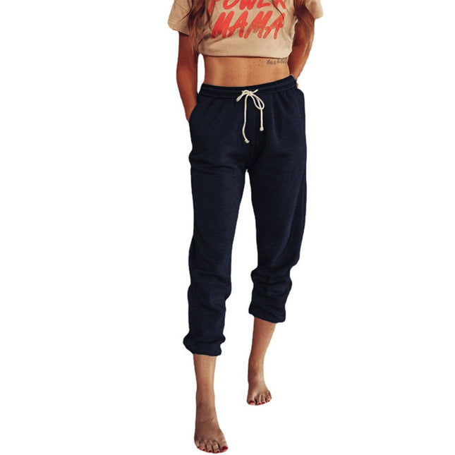 Casual Women's Autumn Loose High-waisted Lace-up Cropped Jogger