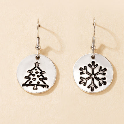 Christmas Tree Elk Silver Snowman Hoop Earrings