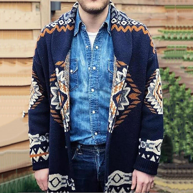 Suéter tipo cárdigan con chaqueta jacquard de manga larga para hombre