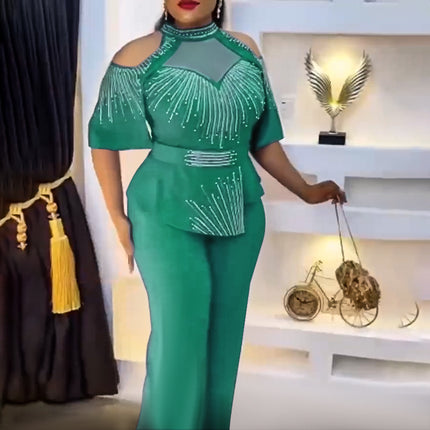 Großhandel afrikanische Plus Size Damen Top Hose zweiteiliges Set