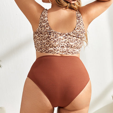 Split Plus Size Print Sexy Bikini High Waist Damen Badeanzug
