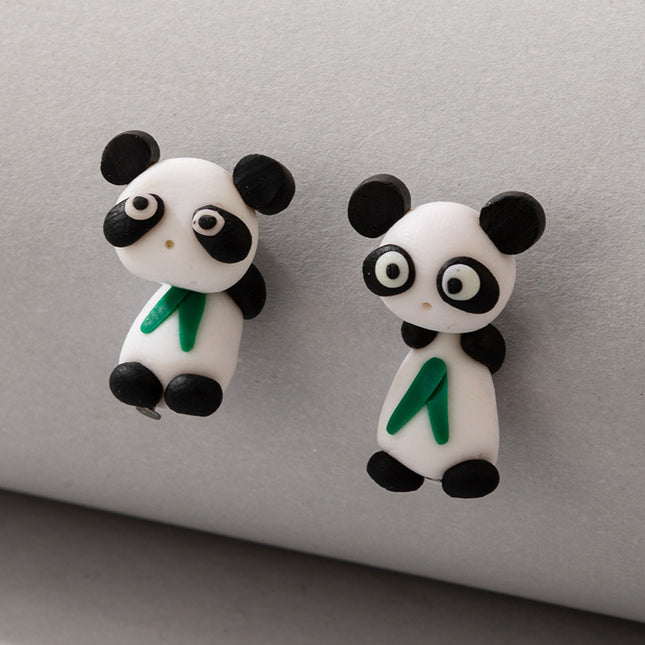 Handgemachte Cartoon Red Panda Soft Pottery Split Ohrringe