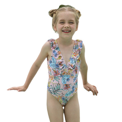 Wholesale Girls One Piece Swimsuit Kids Backless Flower Swimsuit