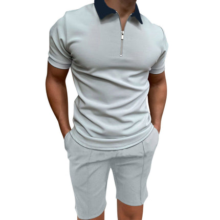 Lässiges Herren-Poloshirt mit kurzen Ärmeln und bedrucktem Reißverschluss am Revers