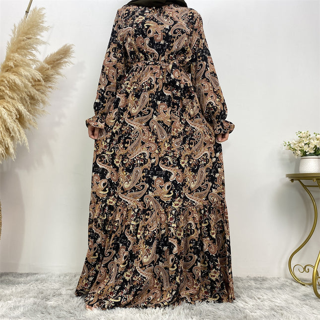 Wholesale Muslim Women's Print Swing Tie Dubai Turkish Dress