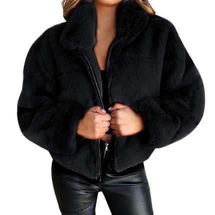 Wholesale Women's Plus Size Rabbit Faux Fur Zipper Plush Jacket