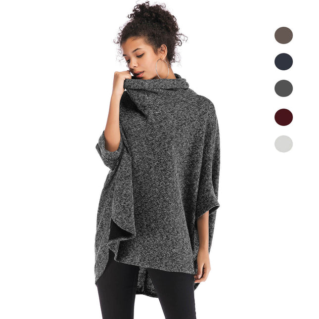 Wholesale Women's Fall Winter Turtleneck Irregular Cape Sweater Jacket